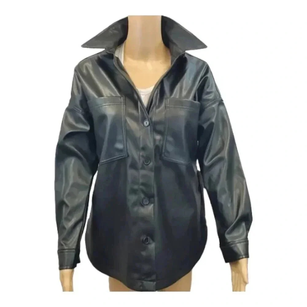 S Size 3/5 Celebrity Pink Women's Pleather Shacket. Multipurpose Jacket/Shacket